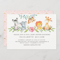 Sweet Safari Animals Baby Shower Invitation