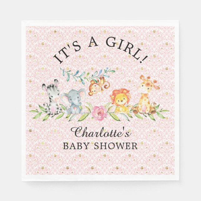 Sweet Safari Animals Baby Shower  Paper Napkins (Front)