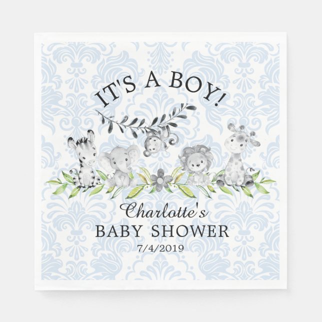 Sweet Safari Animals Baby Shower Paper Napkins (Front)