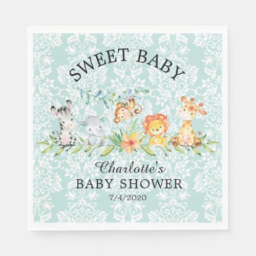 Sweet Safari Animals Baby Shower Paper Napkins