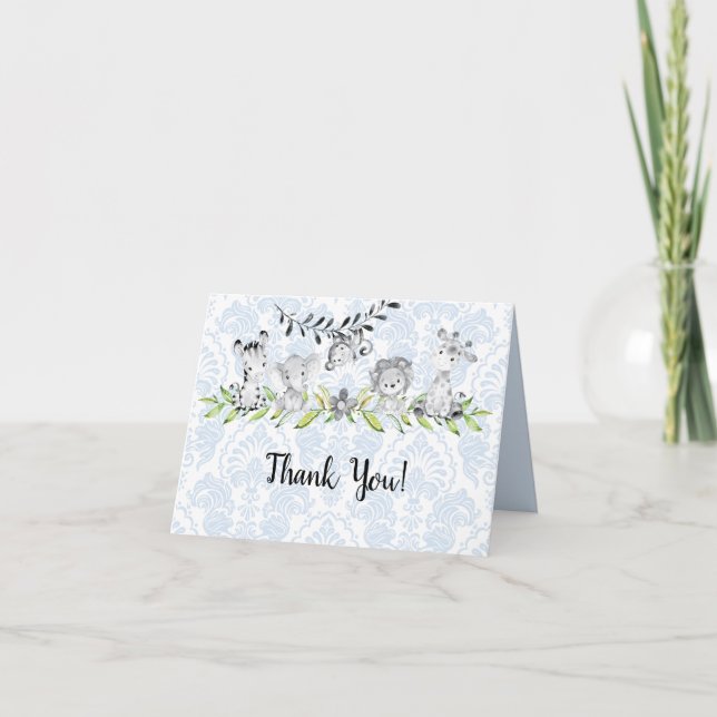 Sweet Safari Animals Baby Shower Thank You Note Card (Front)