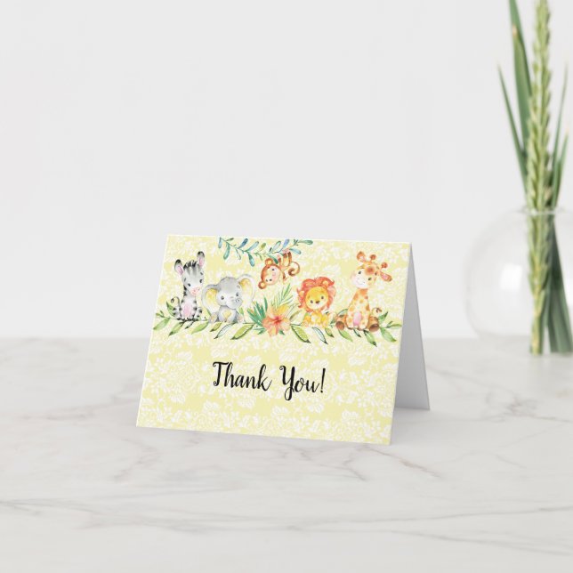 Sweet Safari Animals Baby Shower Thank You Note Card (Front)