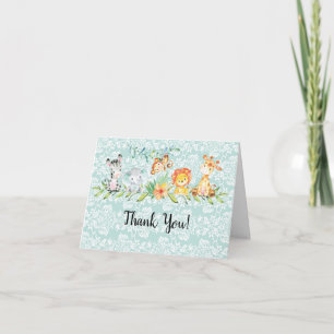 Sweet Safari Animals Baby Shower Thank You Note Card