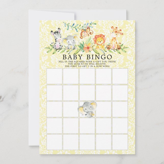 Sweet Safari Animals BINGO Baby Shower Game Invitation (Front)