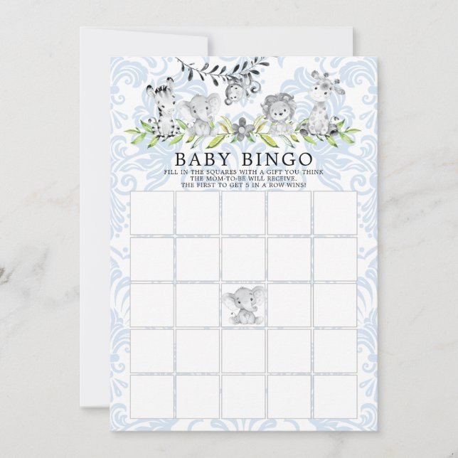 Sweet Safari Animals BINGO Baby Shower Game Invitation (Front)