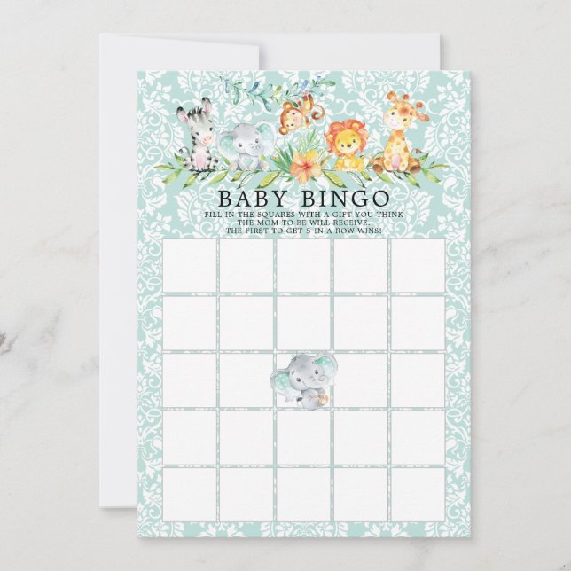 Sweet Safari Animals BINGO Baby Shower Game Invitation (Front)