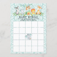 Sweet Safari Animals BINGO Baby Shower Game Invitation