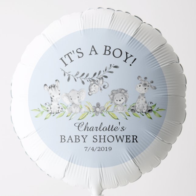 Sweet Safari Animals Boy Baby Shower Balloon (Front)