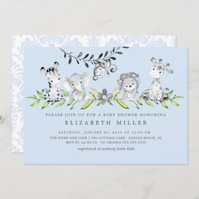 Sweet Safari Animals Boy Baby Shower Invitation