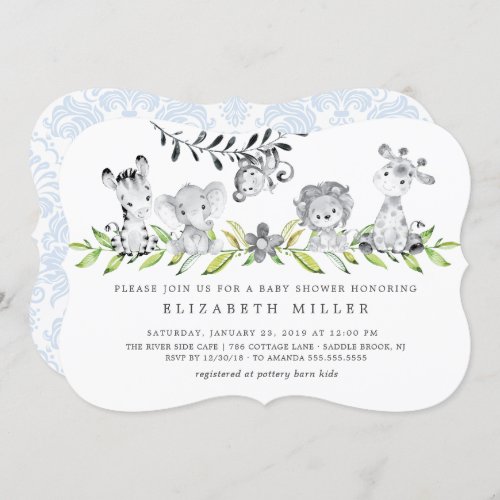 Sweet Safari Animals Boy Baby Shower Invitation