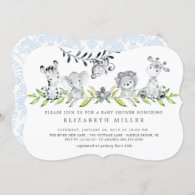 Sweet Safari Animals Boy Baby Shower Invitation