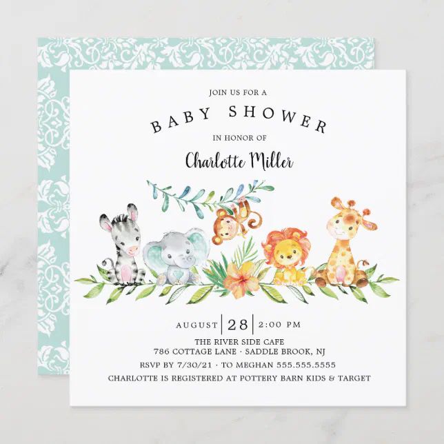 Sweet Safari Animals Gender Neutral Baby Shower In Invitation | Zazzle