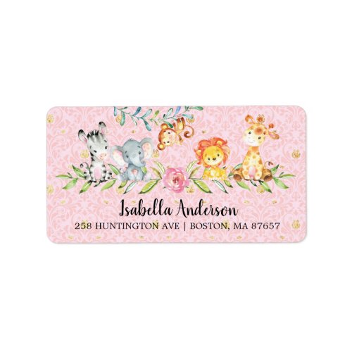 Sweet Safari Animals Girls Baby Shower Address Label