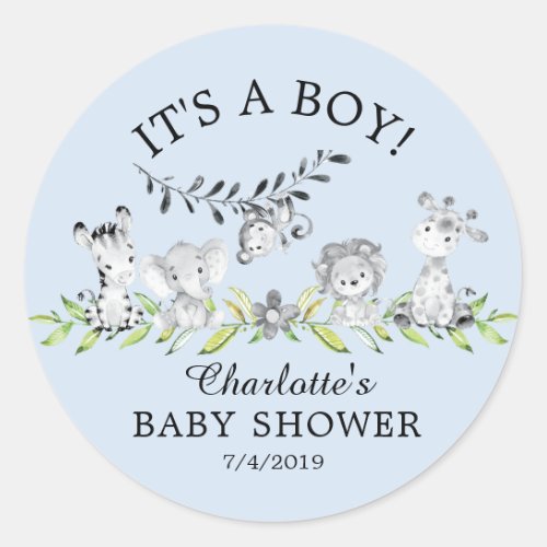 Sweet Safari Animals It a Girl Favor Sticker