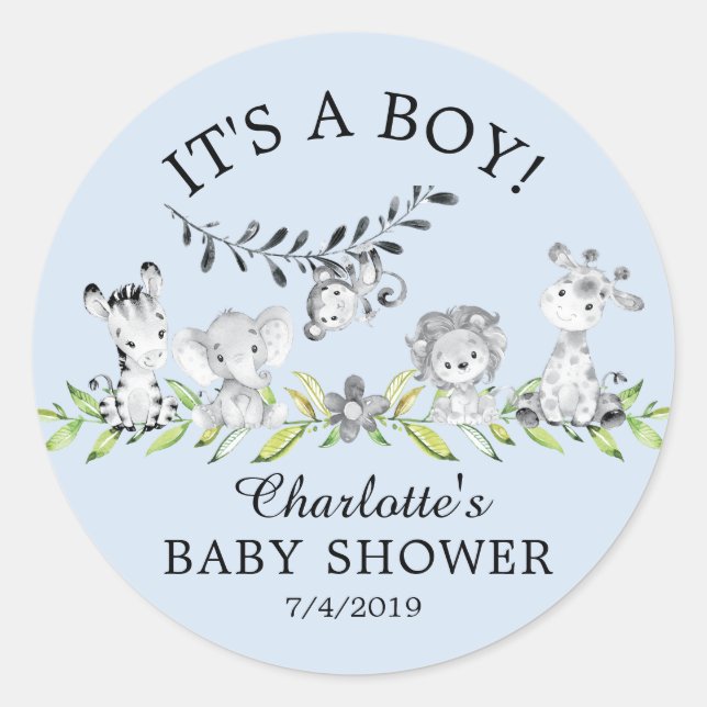 Sweet Safari Animals It' a Girl Favor Sticker (Front)