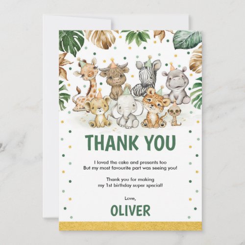 Sweet Safari Animals Jungle Greenery Birthday Boy Thank You Card
