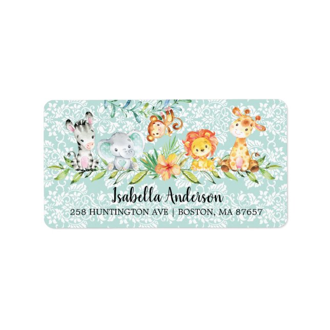 Sweet Safari Animals Neutral Baby Shower Address Label (Front)