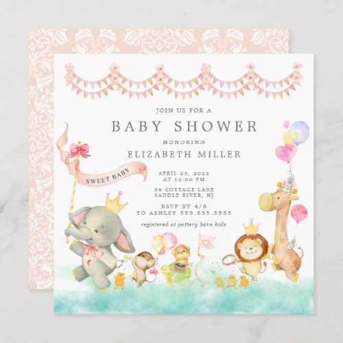 Sweet Safari Animals Parade Baby Shower Invitation