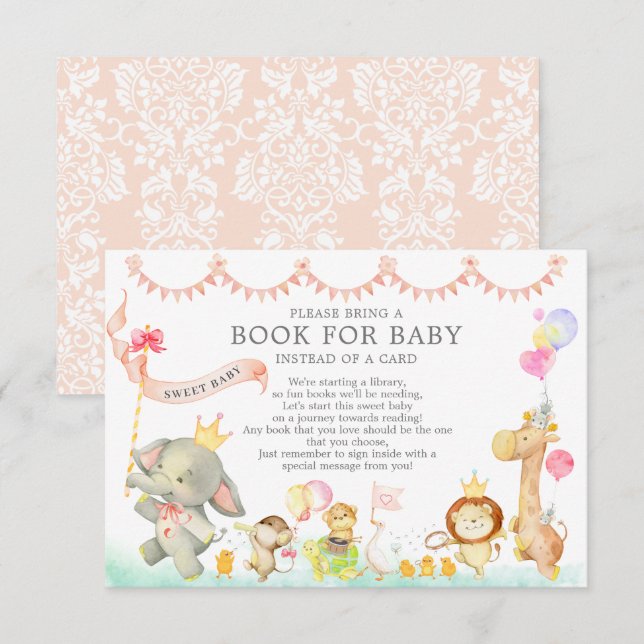 Sweet Safari Animals Parade Shower Book for Baby Enclosure Card (Front/Back)
