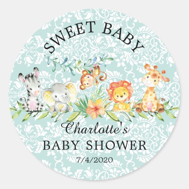 Sweet Safari Animals Sweet Baby Favor Sticker (Front)