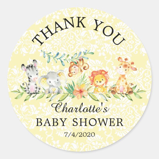 Sweet Safari Animals Thank You Baby Favor Sticker (Front)
