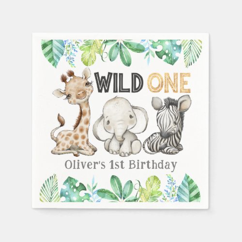 Sweet Safari Animals Wild One Birthday Napkins