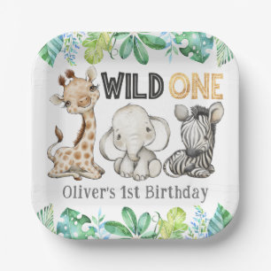 Sweet Safari Animals Wild One Birthday Paper Plate