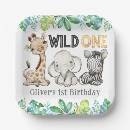Sweet Safari Animals Wild One Birthday Paper Plate