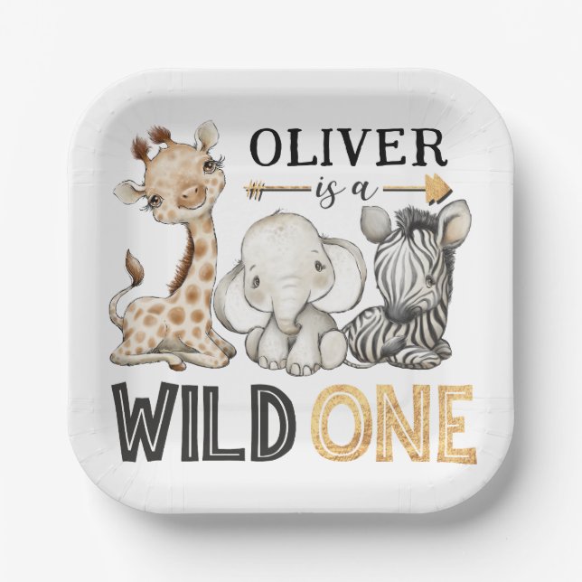 Sweet Safari Animals Wild One Birthday Paper Plates (Front)