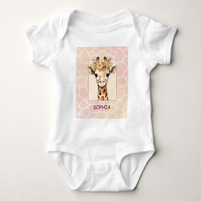 Sweet Safari Baby Giraffe in Pink and Yellow Baby Bodysuit (Front)