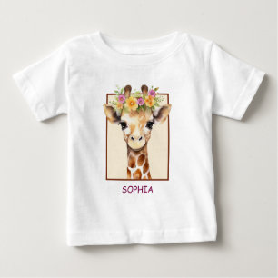 Sweet Safari Baby Giraffe in Pink and Yellow Baby T-Shirt
