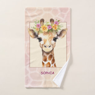 Sweet Safari Baby Giraffe in Pink and Yellow Bath Towel Set
