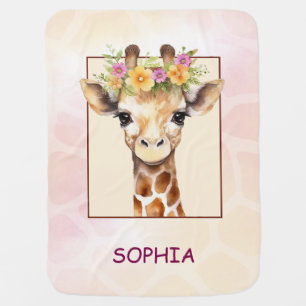 Sweet Safari Baby Giraffe in Pink and Yellow Blanket