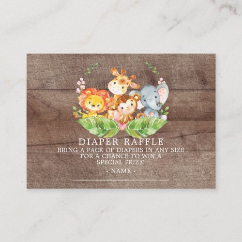 Sweet Safari Baby Shower Diaper Raffle Ticket Enclosure Card