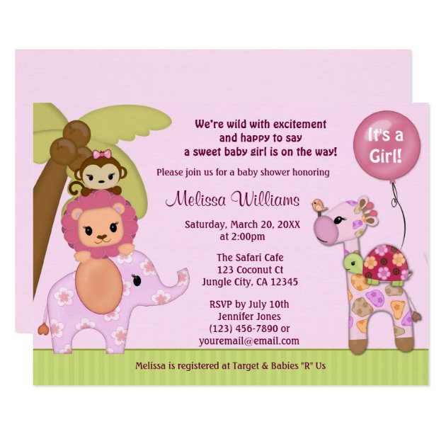 Sweet Safari Baby Shower Invitation Jungle Girl SS