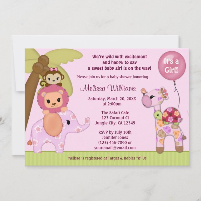 Sweet Safari Baby Shower invitation jungle girl SS (Front)