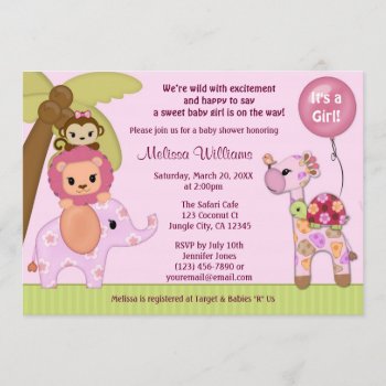 Sweet Safari Baby Shower Invitation Jungle Girl Ss by MonkeyHutDesigns at Zazzle