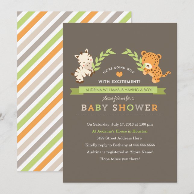 Sweet Safari Baby Shower Invite (Front/Back)