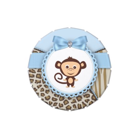 Sweet Safari Brown And Blue Monkey Baby Shower Jelly Belly Candy Tin