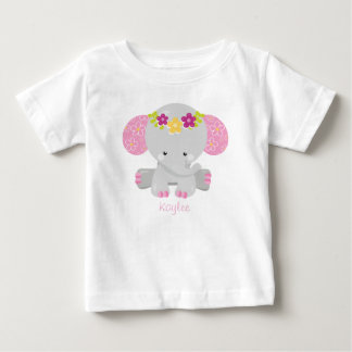 Sweet Safari Elephant Floral w/Personalization Baby T-Shirt
