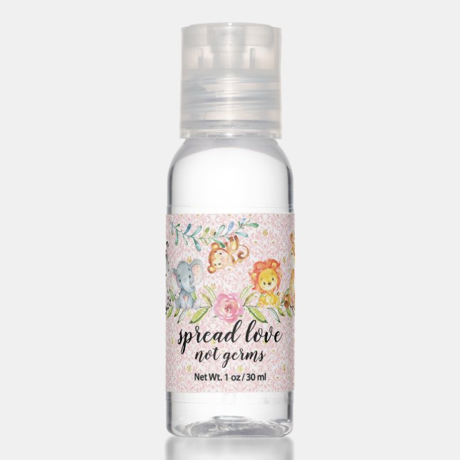 Sweet Safari Girls Baby Shower Travel Bottle Set Hand Sanitizer (Front)