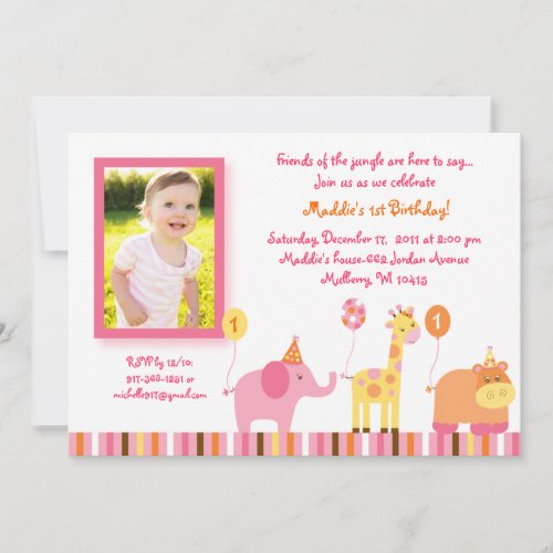 Sweet Safari Jungle Animal Birthday Invitations