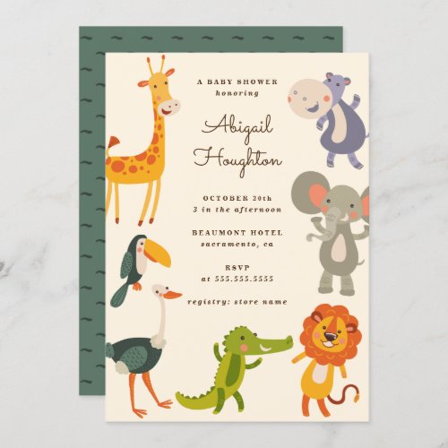 Sweet Safari Jungle Animal Themed Baby Shower Invitation