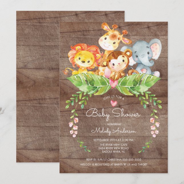 Sweet Safari Jungle Baby Shower Invitation (Front/Back)