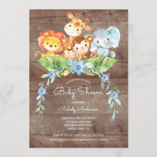 Sweet Safari Jungle Boys Baby Shower Invitation