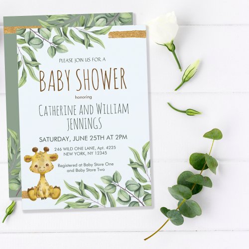 Sweet Safari Jungle Eucalyptus Giraffe Baby Shower Invitation