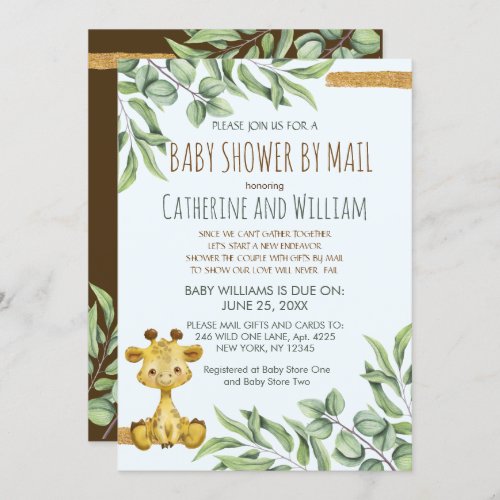 Sweet Safari Jungle Giraffe Baby Shower By Mail Invitation