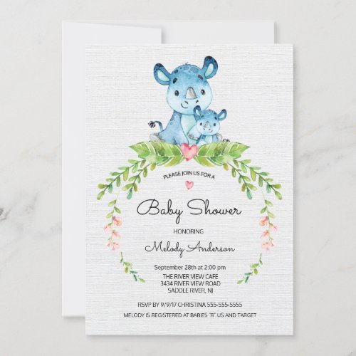 Sweet Safari Jungle Hippo Baby Shower Invitation