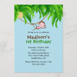 Sweet Safari Monkey Birthday Invitation