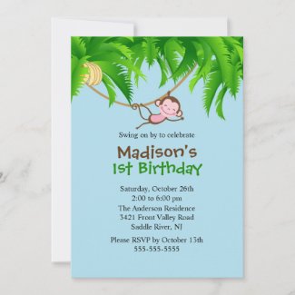 Sweet Safari Monkey Birthday Invitation